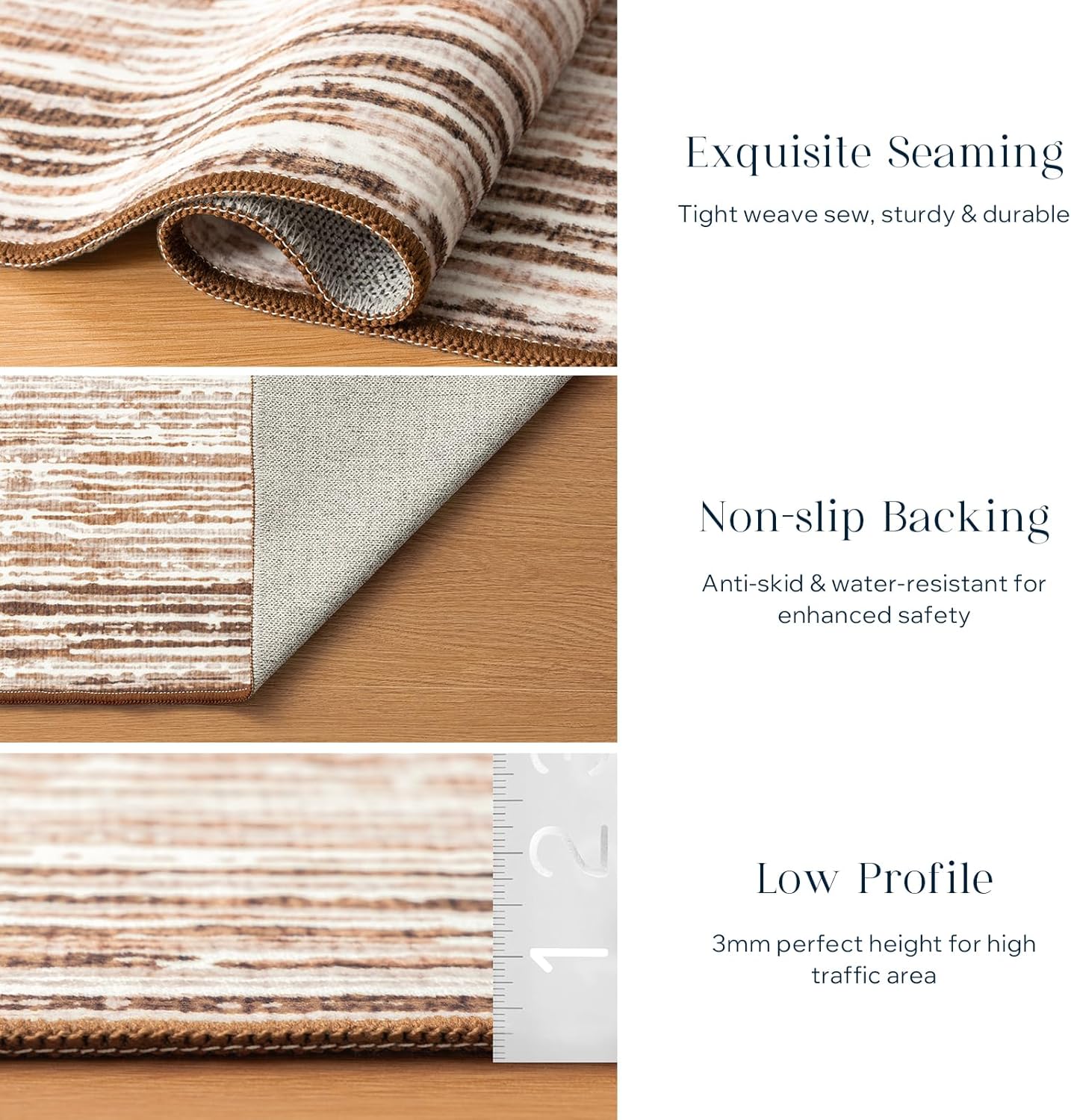 Phantoscope Washable Area Rug 6'x9' Non-Slip, Modern Neutral Boho Rugs for Living Room, Bedroom, Dining Room, Distressed Geometric Rectangle Pattern, Low-Pile Foldable Floor Carpet, Neutral Beige/Rust