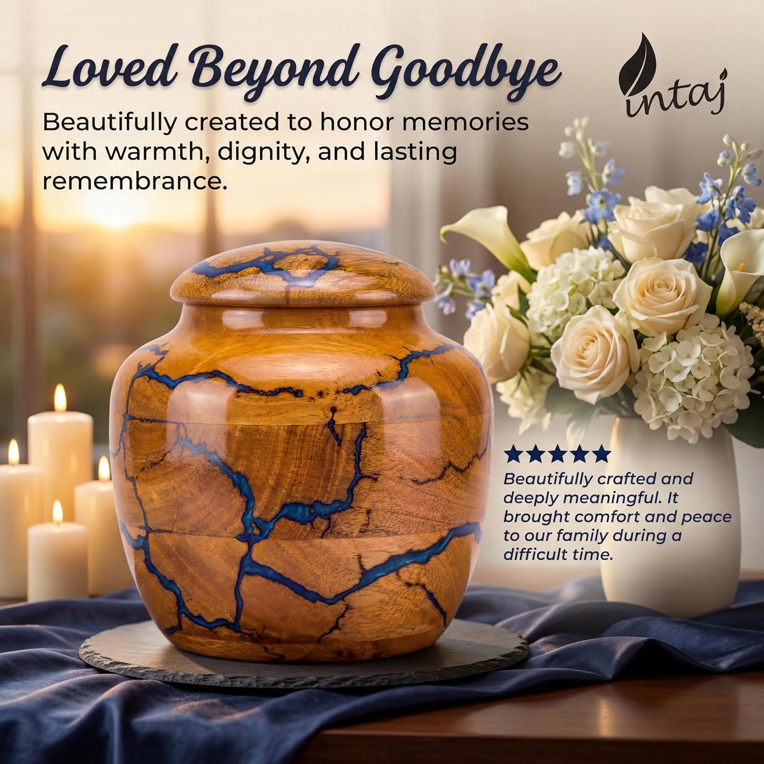 INTAJ Tall Vase Cremation Urn for Human Ashes & Pet Ashes, Small Mango Wood Urn with Threaded Lid, Lacquered Finish, Handmade Memorial Keepsake for Home Display, Sympathy Gift for Loss & Remembrance