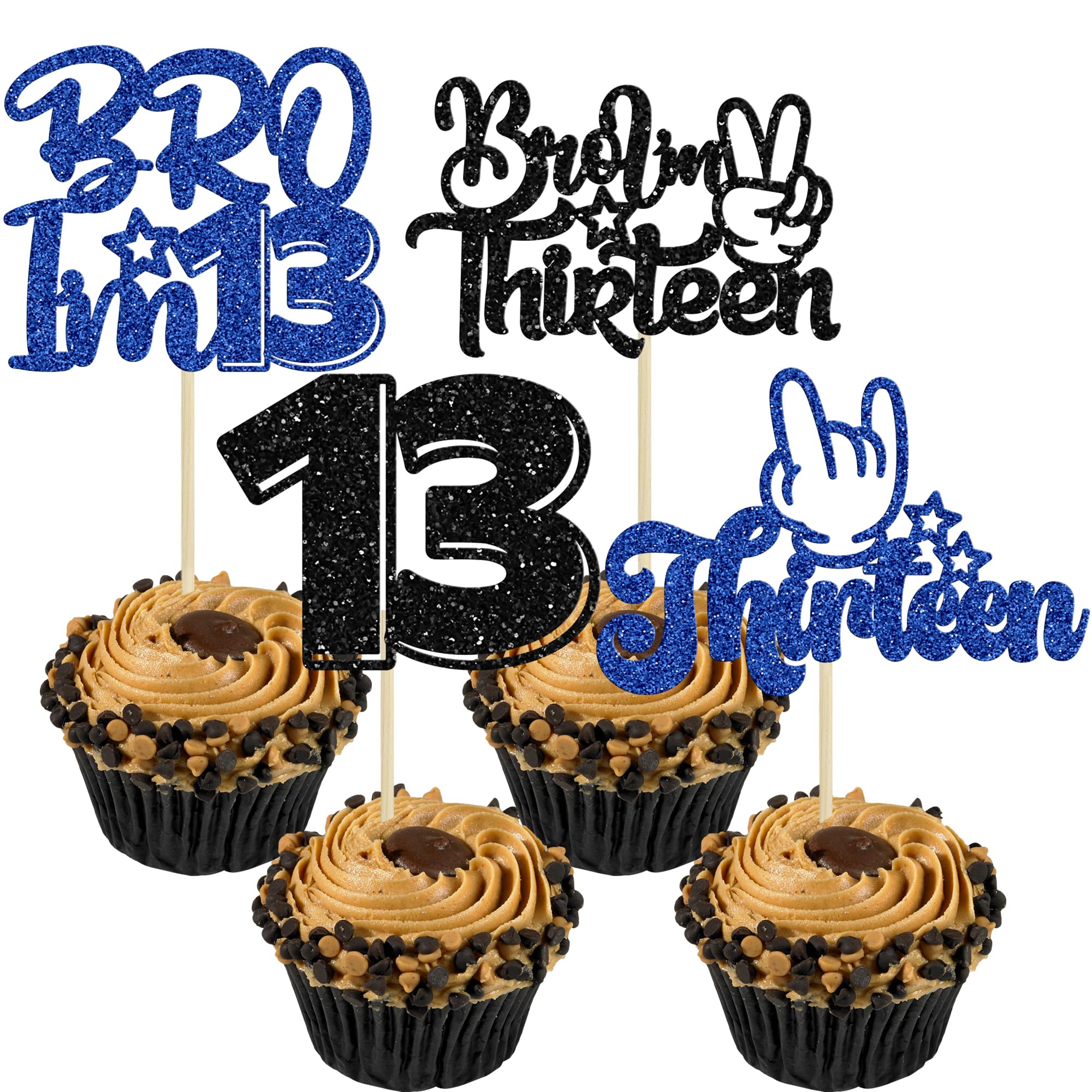 Gyufise 24Pcs Brother I'm 13 Cupcake Toppers Glitter Happy 13th Birthday Cake Pick Bro I'm 13 Cake Decoration It's My 13th Birthday Decorations for Boys Cheers to 13 Years Old Birthday Party Supplies