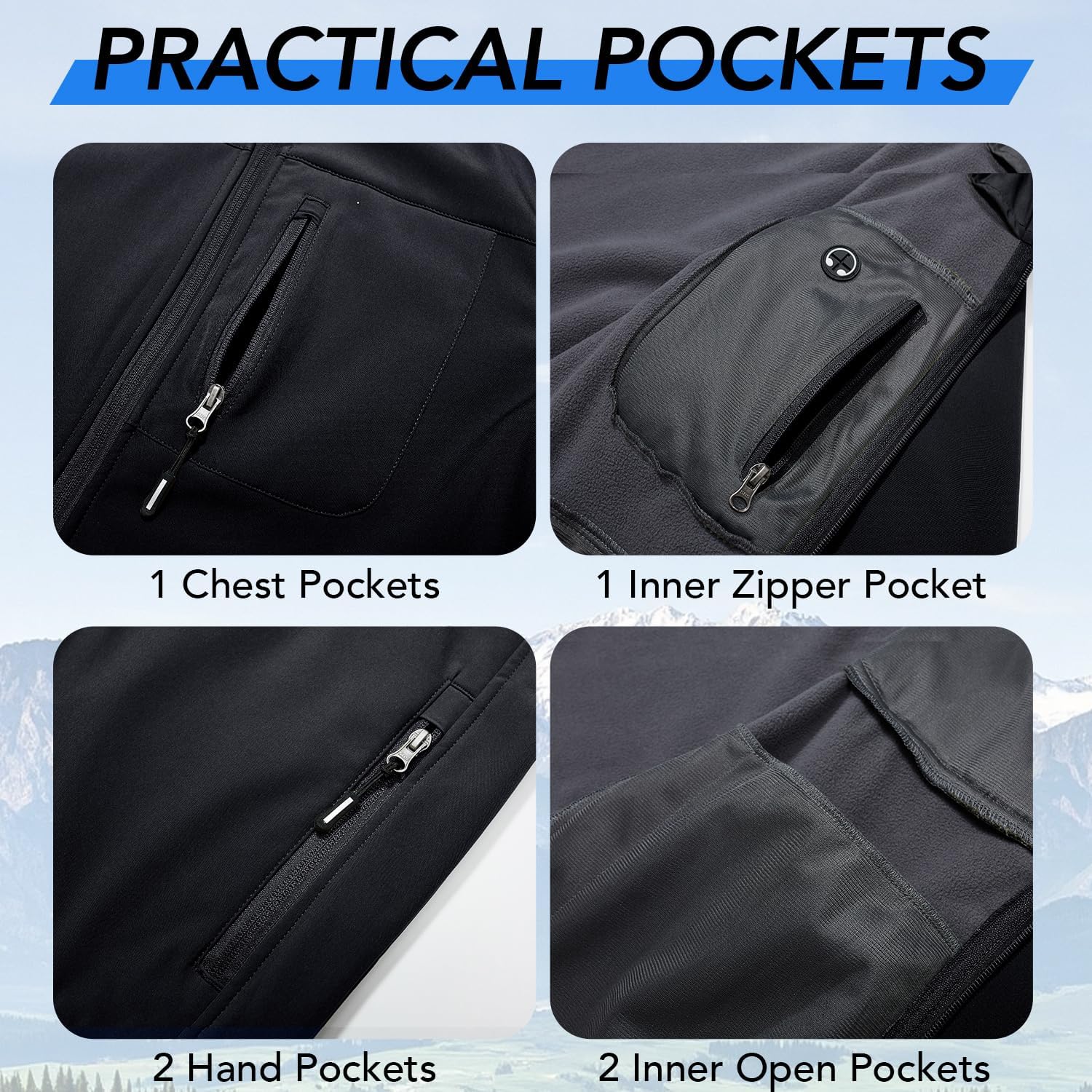 Garemcy Men's Insulated Softshell Jacket Water Resistant Lightweight Fleece Lined Windbreaker with Hood - Image 4