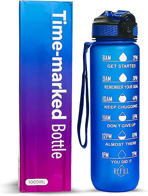 Water Bottle with Time Marker & Removable Strainer, Motivational Water Bottle with Straw, Flip Top Leakproof Durable BPA Free Non-Toxic, Water Gallon, Water Jug