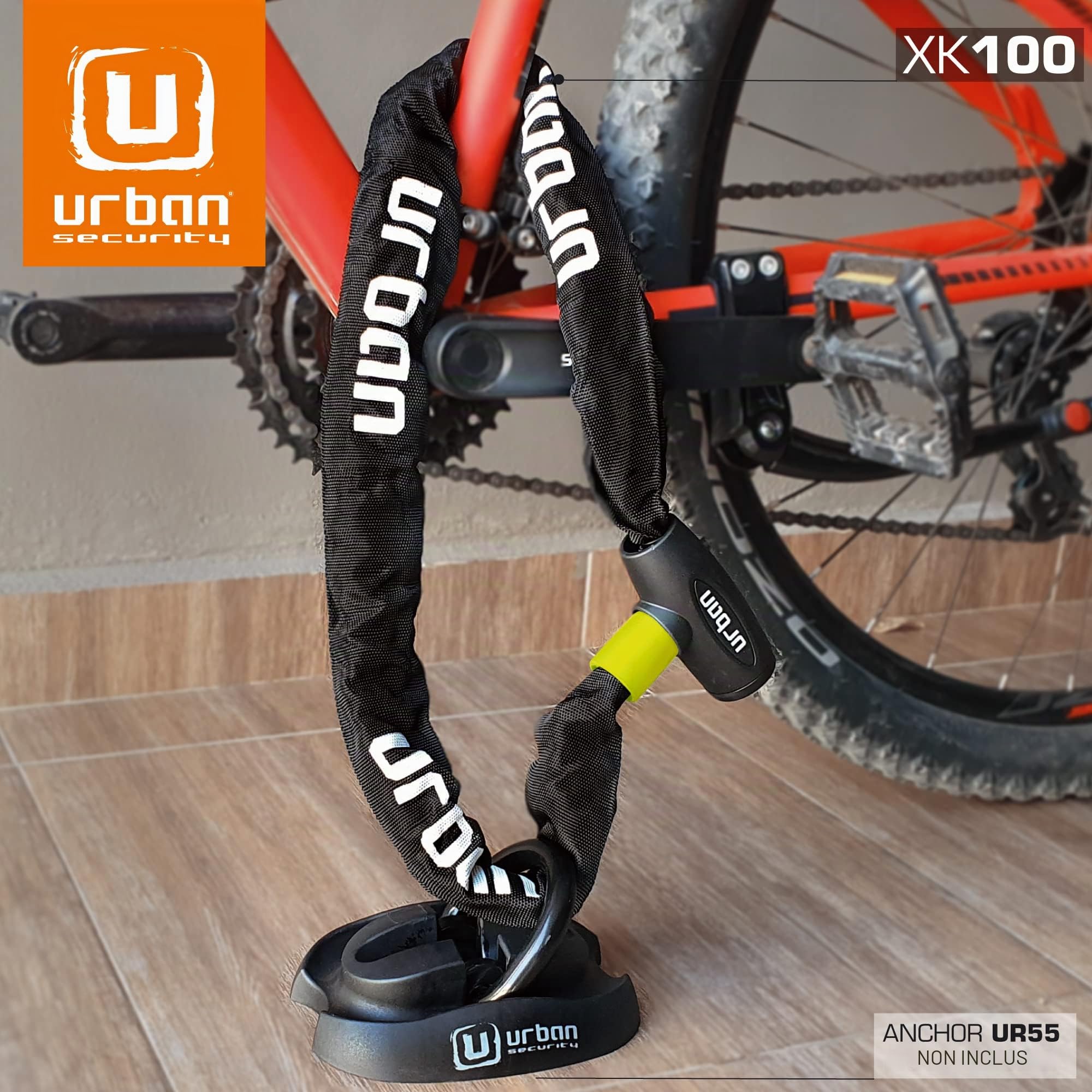 URBAN XK170 Chaine Antivol pour Velo en Acier Trempé 170cm et Maillons ø8mm, Serrure Haute Sécurité, Plus Longueur Plus Options de Fixation, Anti-rayures, Cadenas Polyvalent pour Vélo Moto ou Scooter
