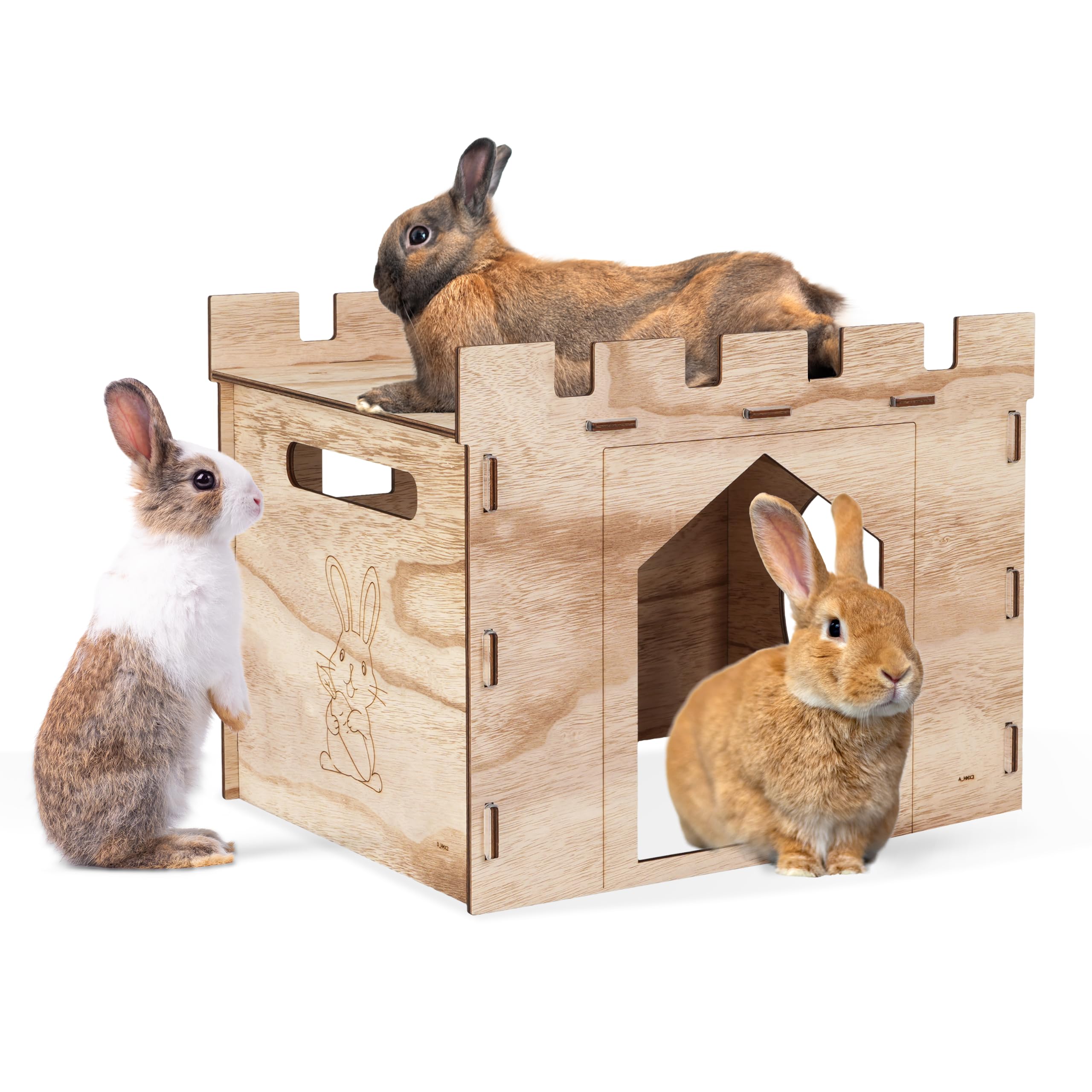 HIIMALEX Extra Large Wooden Bunny Castle House Multistory Climbing Tower Hideout Ventilated Sturdy Habitat for Rabbit Guinea Pig Chinchilla Ferret (T1X3T)