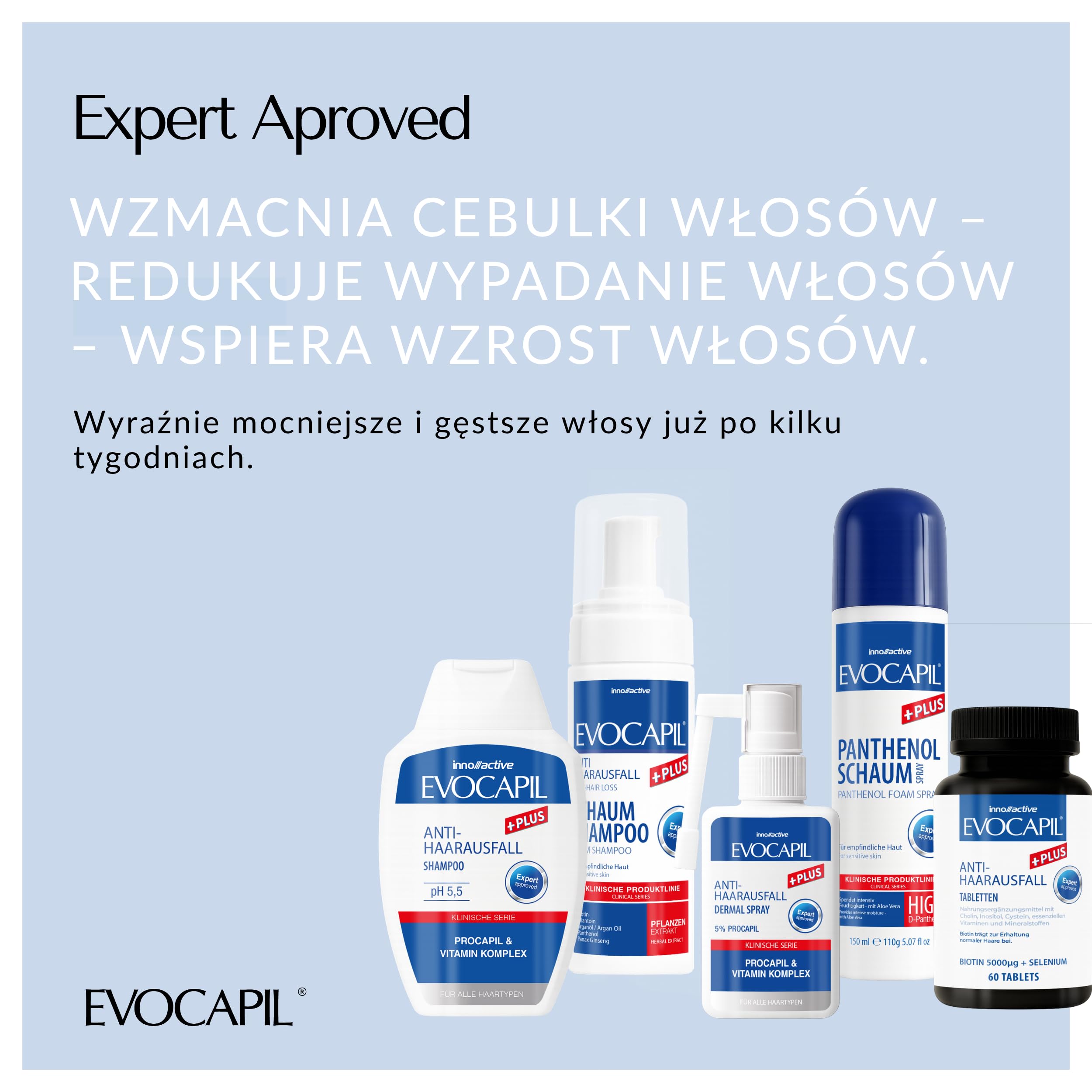 EVOCAPIL Plus Spray przeciw wypadaniu włosów – 5% Procapil i kompleks witaminowy – wzmacnia cebulki włosów, wspomaga wzrost włosów – spray na porost włosów – 1 opakowanie