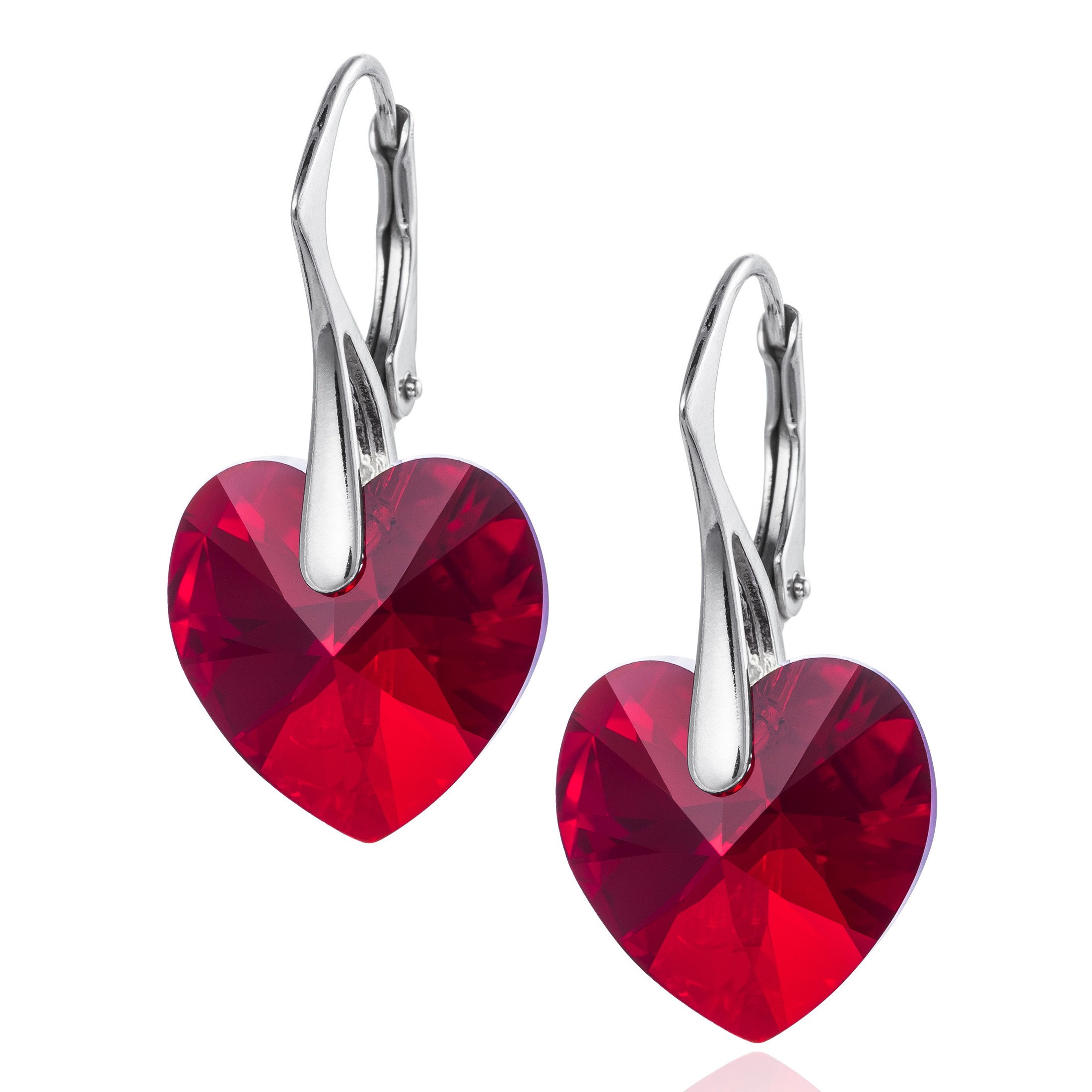 LILLY MARIE Pendientes Colgantes De Corazón En Plata Con Cristales Rojos Para Mujer
