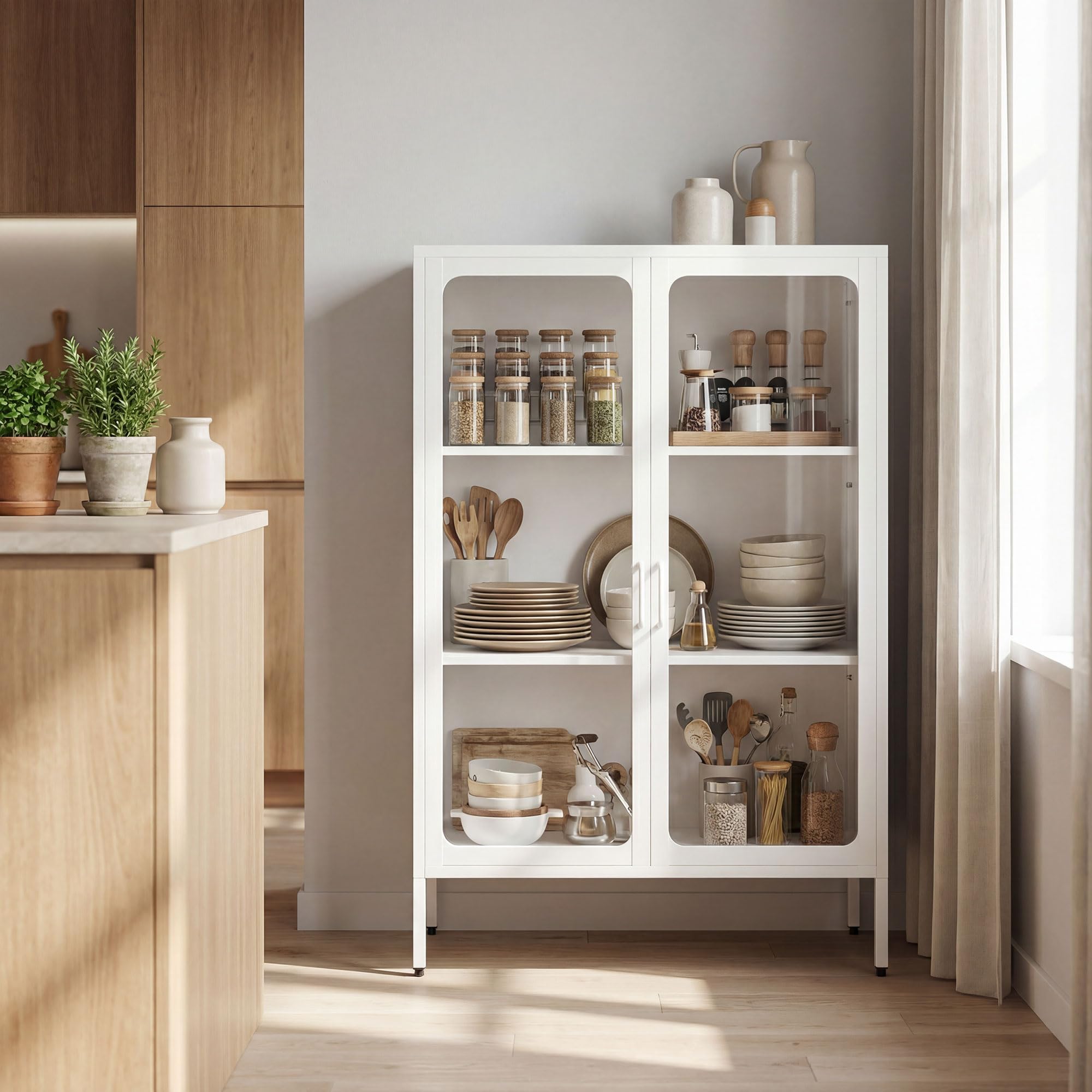 HOMCOM Armadio Portadocumenti in Acciaio a 2 Ante in Vetro Temperato, Schedario da Ufficio con Ripiani Regolabili, Mobiletto Multiuso Portaoggetti, per Ufficio Studio Casa, 80x40x110 cm, Bianco