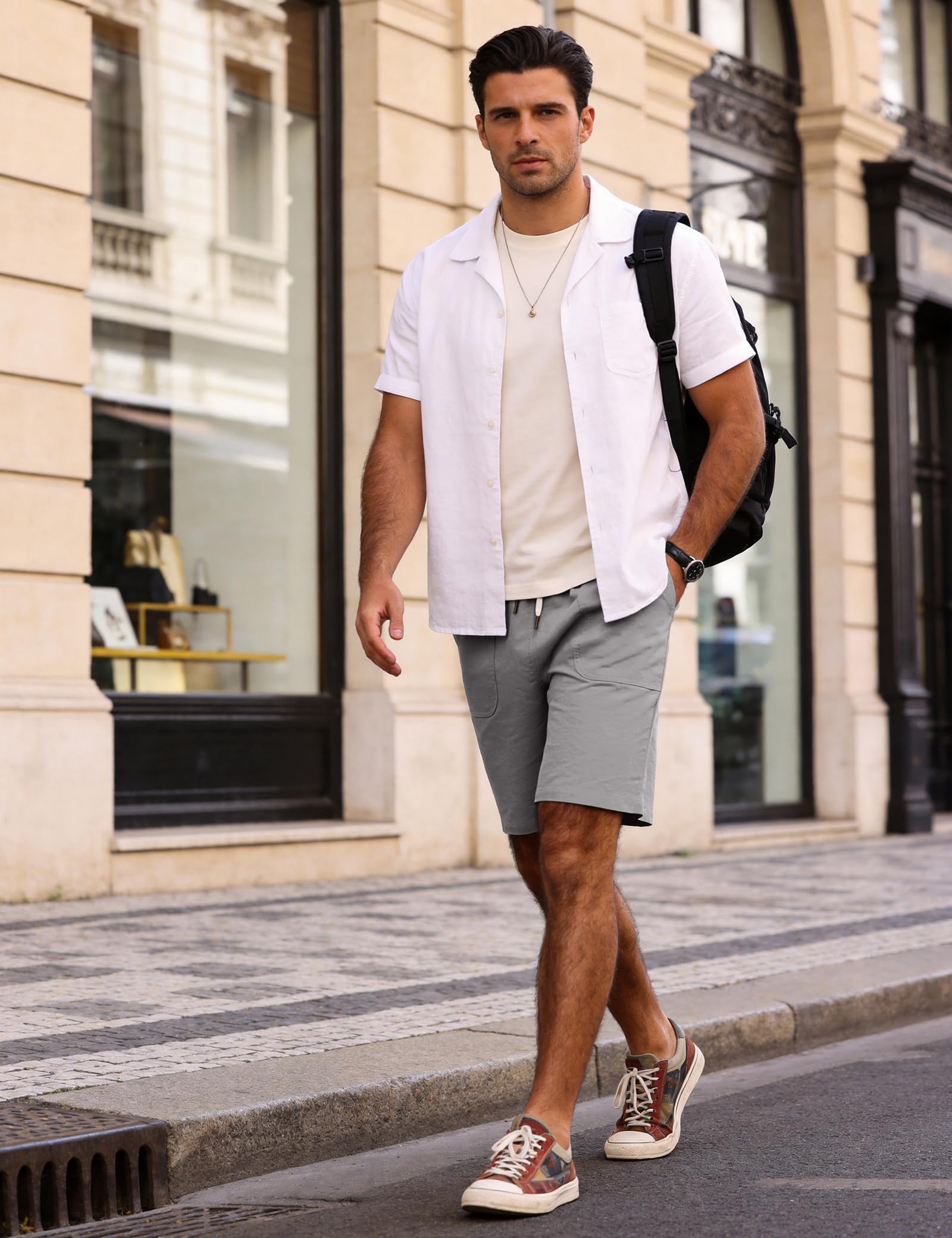 iClosam Pantalones Hombre Cortos de Lino y algodón, Estilo Veraniego, cómodos, Transpirables, Pantalones Cortos Hombre Cintura elástica y Bolsillos, Tallas M-3XL.