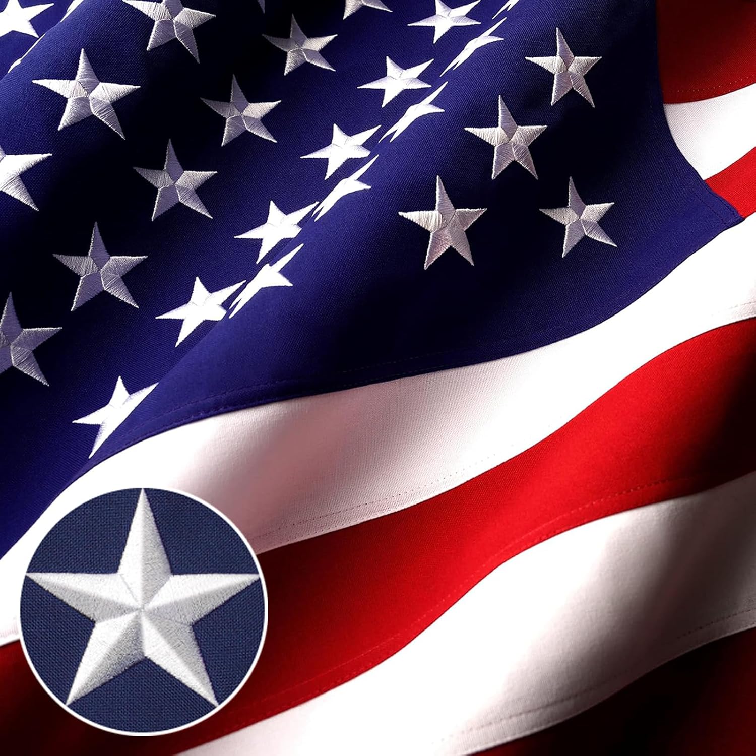 American Flag 3x5 Ft Outdoor: All Weather High Wind US Flag Duty Heavy Tearproof Spun Polyester Sided Embroidered Star Brass Grommets Waterproof Tough