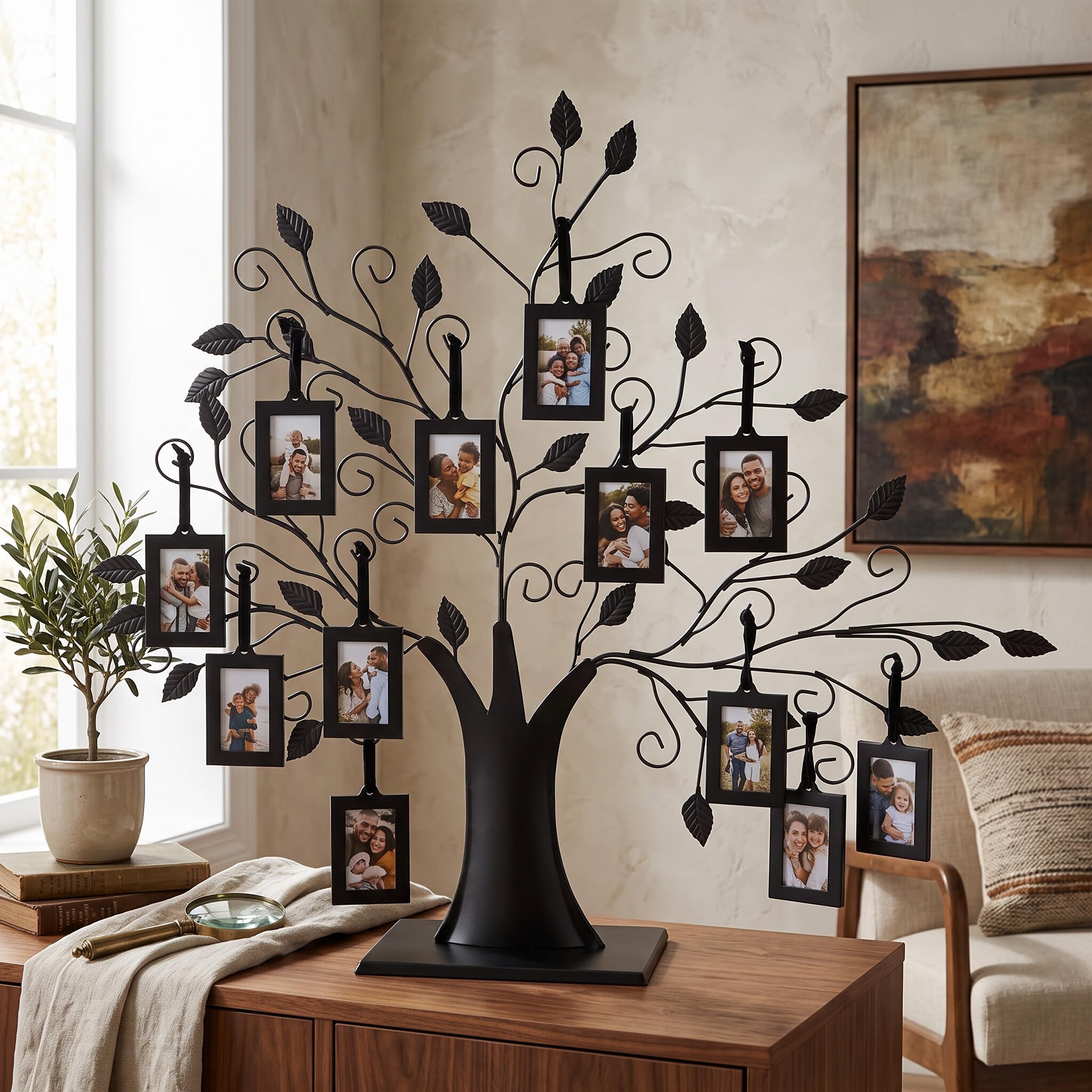 Ejoyous Arbol Genealogico para Fotos, Marco de Fotos de árbol Genealógico, 6 Colgantes/12 Fotos Colgantes Familiares, árbol de Visualización con Marcos de Fotos Colgantes(L-Con 12 marcos de fotos)