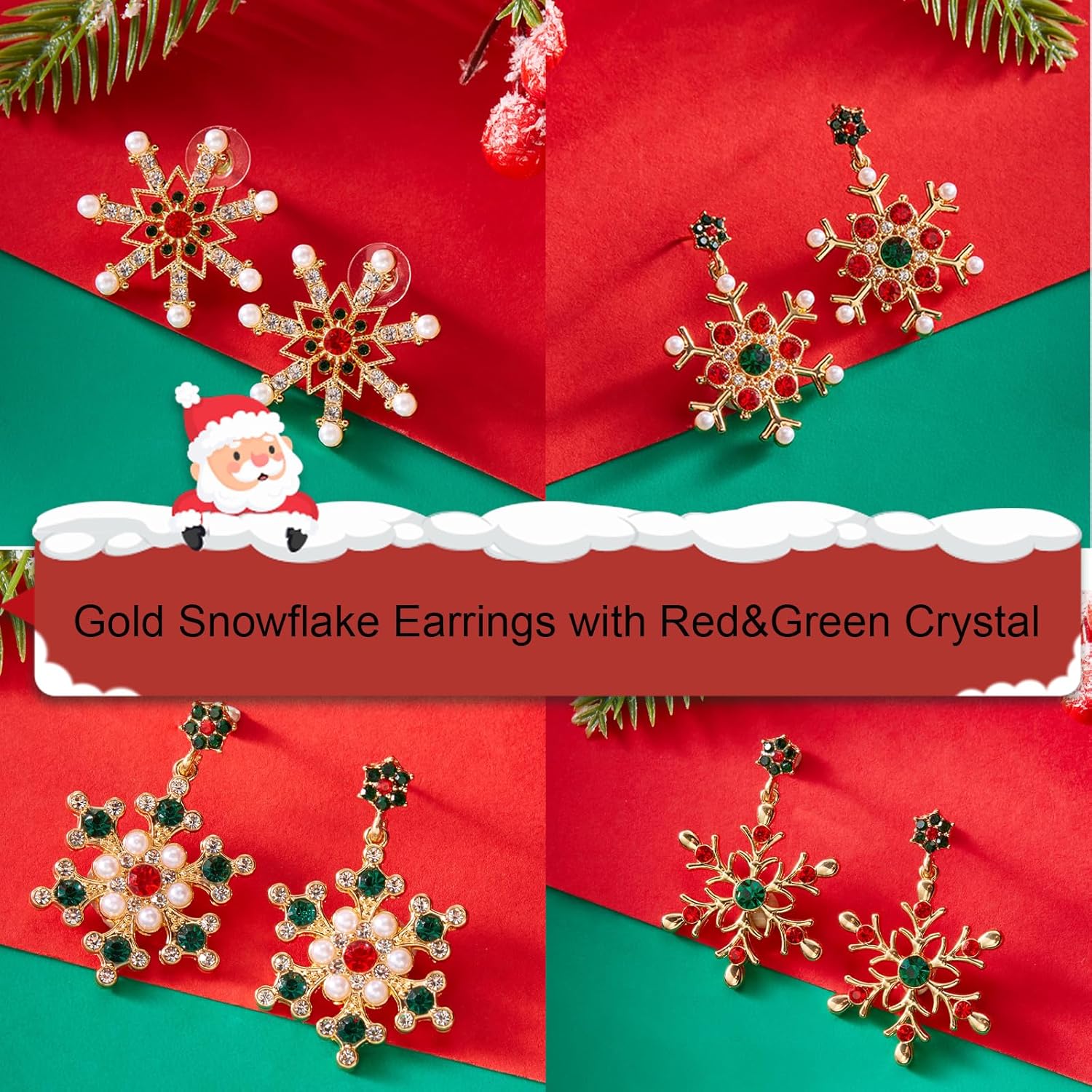 Christmas Snowflake Earrings for Women Christmas Crystal Snowflake Dangle Earrings Silver Red Green Snow Drop Earrings Xmas Trendy Chirstmas Holiday Party Jewelry Gift - Image 6