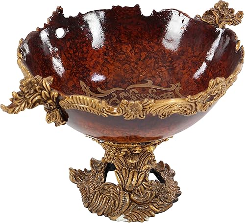 Miniatura 10 de Deco 79 Polystone - Cuenco decorativo decorativo de hojas de piedra intrincadamente tallada en arabesco, caja de recuerdo decorativa de 19 x 14 x 11