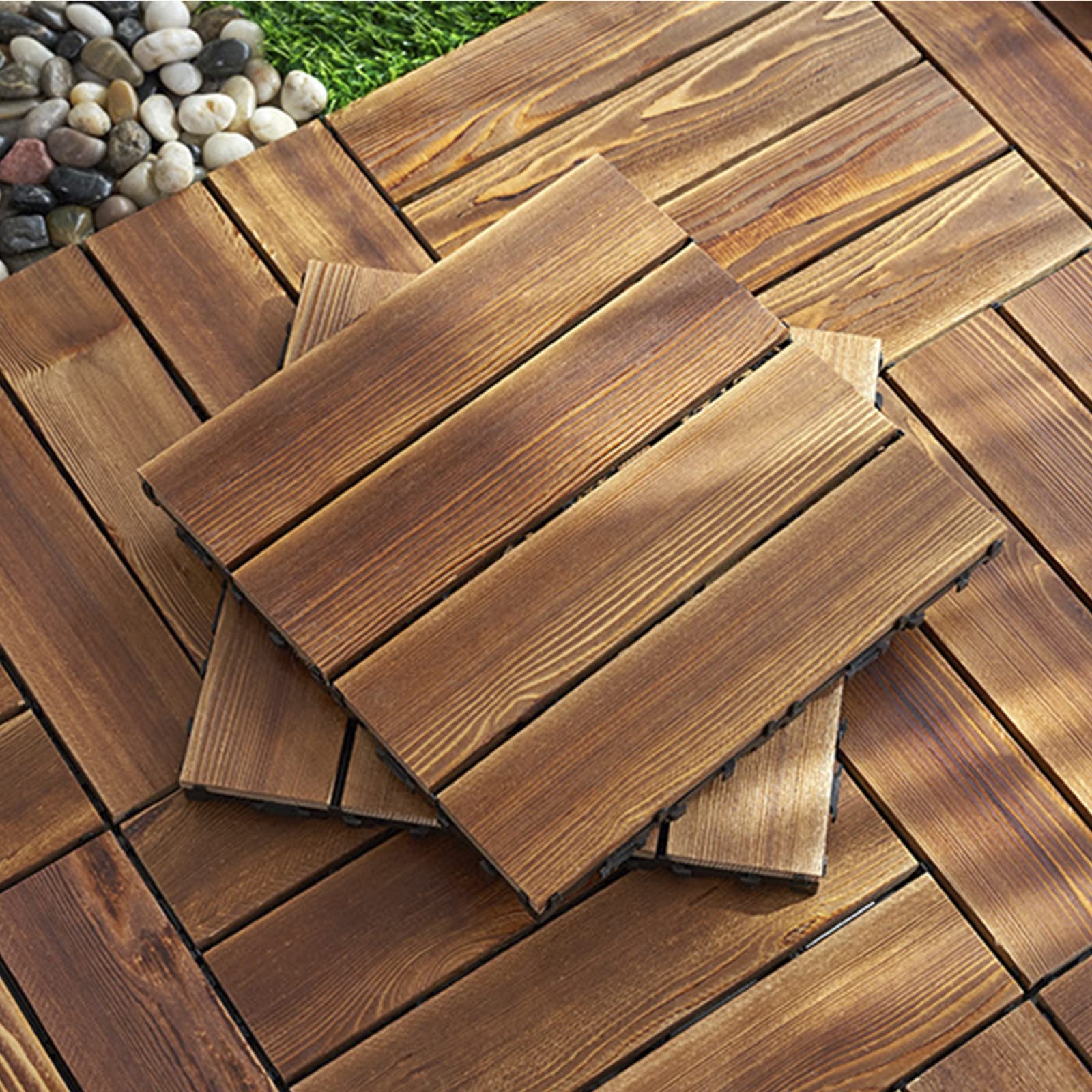 Piastrelle Legno Per Esterni 30x60 Cm - Set Di 12 Per Balcone, Giardino E Terrazze, Colore Marrone