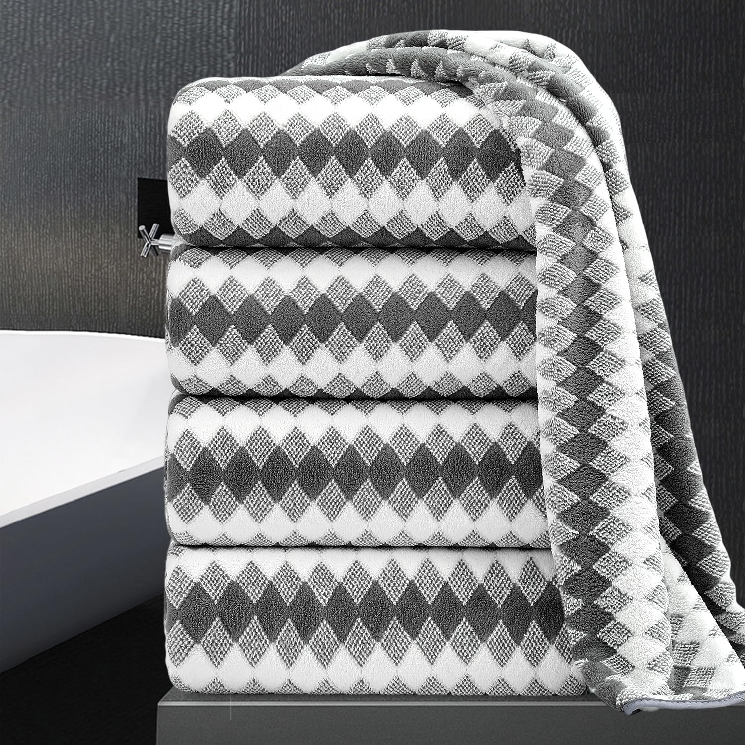 4 Piece Bath Towel Set Oversized Bath Sheet 35"x70" Bathroom Towel Extra Large Towel Set Soft Highly Absorbent & Quick Dry Premium Bath Sheet for Bathroom 600GSM Shower Towel Spa Gym Hotel,Dark Grey