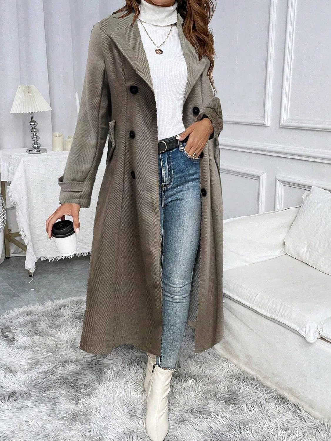 Womens Fashion Trench Outwear Casual Double-Breasted Coat Jacket Coat