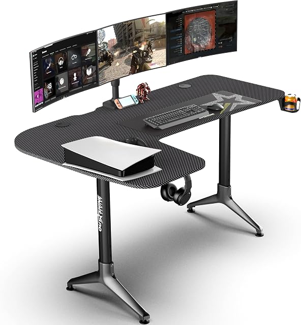 Outshine Gaming Citadel L Shape Corner Gaming Desk 160cm x 100 x 70-80 with Height Adjustable Legs & Dedicated Cable Management (Black, Left Hand)