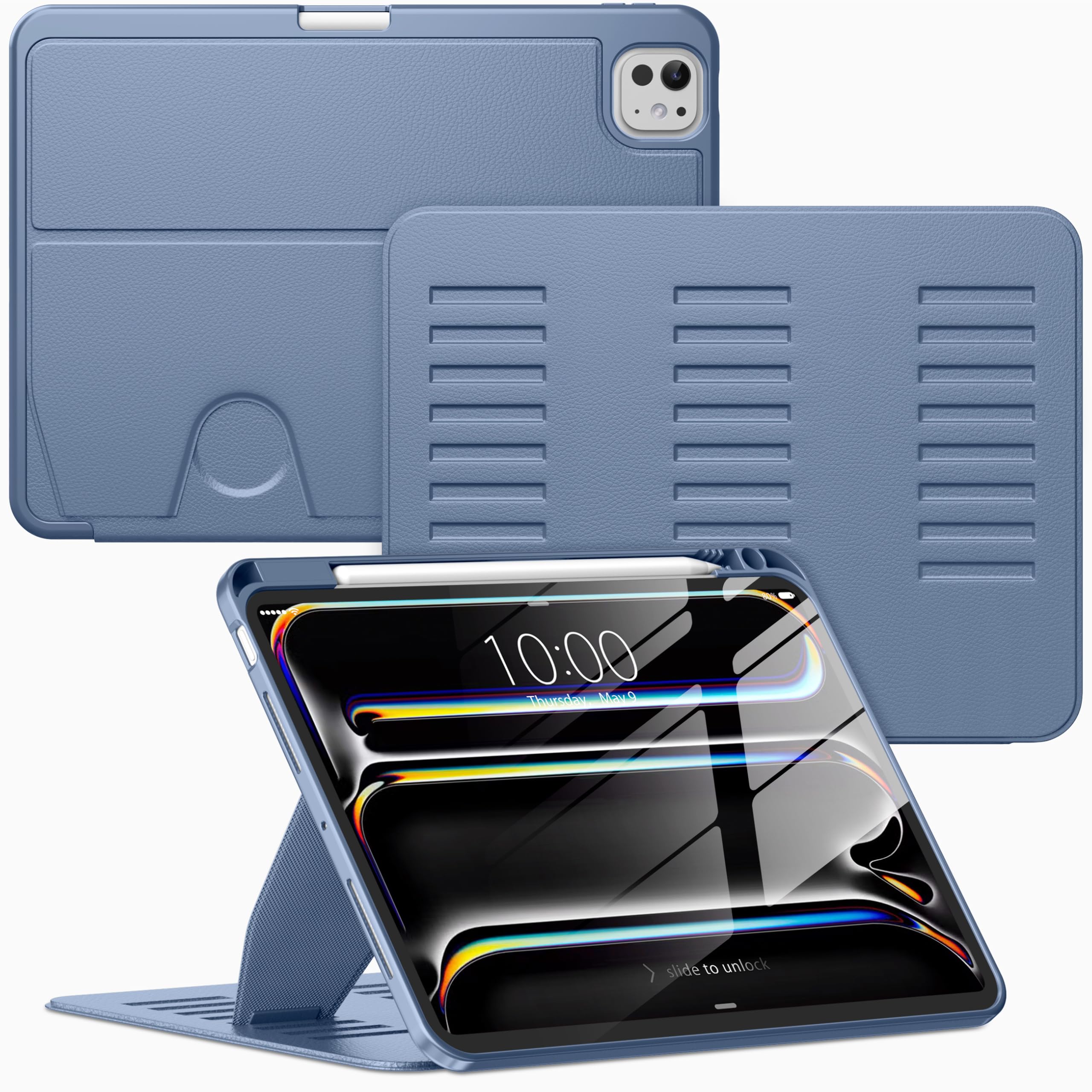 VIKESI Case for iPad Pro 11 inch (M5/M4) 2025/2024,Multiple Angles Magnetic Stand Cover,Shockproof Back,Pencil Holder,and Auto Sleep/Wake,Mist Blue