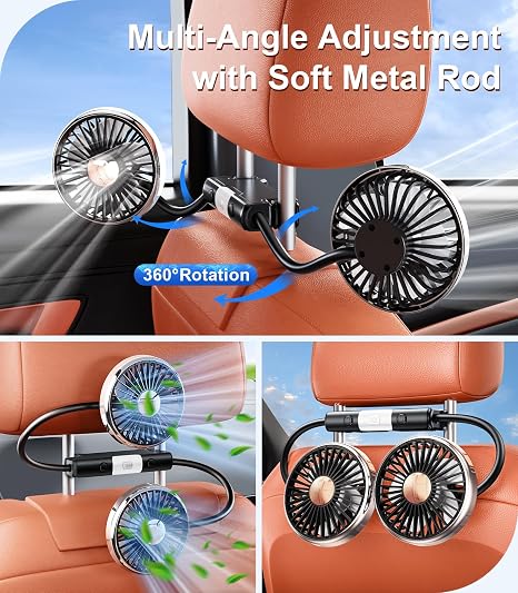 Dual Head Gooseneck Car Cooling Fans for Back Seat for Kids, USB Car Headrest Cooling Fan for Baby Rear Facing, Car Seat Cooler that Blow Cold Air for Vehicles Sedan SUV Rv Truck Without Ac