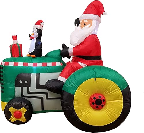 Miniatura 5 de Decoración inflable para jardín de Papá Noel en tractor con pingüino, 5.3 pies de altura