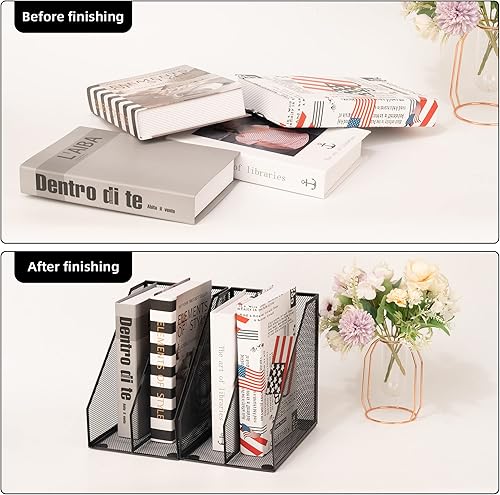 Miniatura 4 de Juego de 2 soportes para revistas, alambre de metal, 2 compartimentos de malla para escritorio, accesorios de escritorio de oficina, caja de