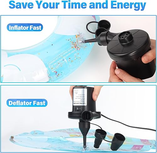 Miniatura 6 de Bomba de aire eléctrica para inflables, bomba eléctrica de colchón de aire, bomba eléctrica con 3 boquillas, inflador, inflador, bomba de aire para