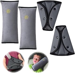 4 Pieces Child Belt Cushions, Car Seat Belt Shoulder Pad, 2 Shoulder | 2 shoulder pads 2 belt pads, belt cushion protective cushion, for car stroller adults travel (grey)