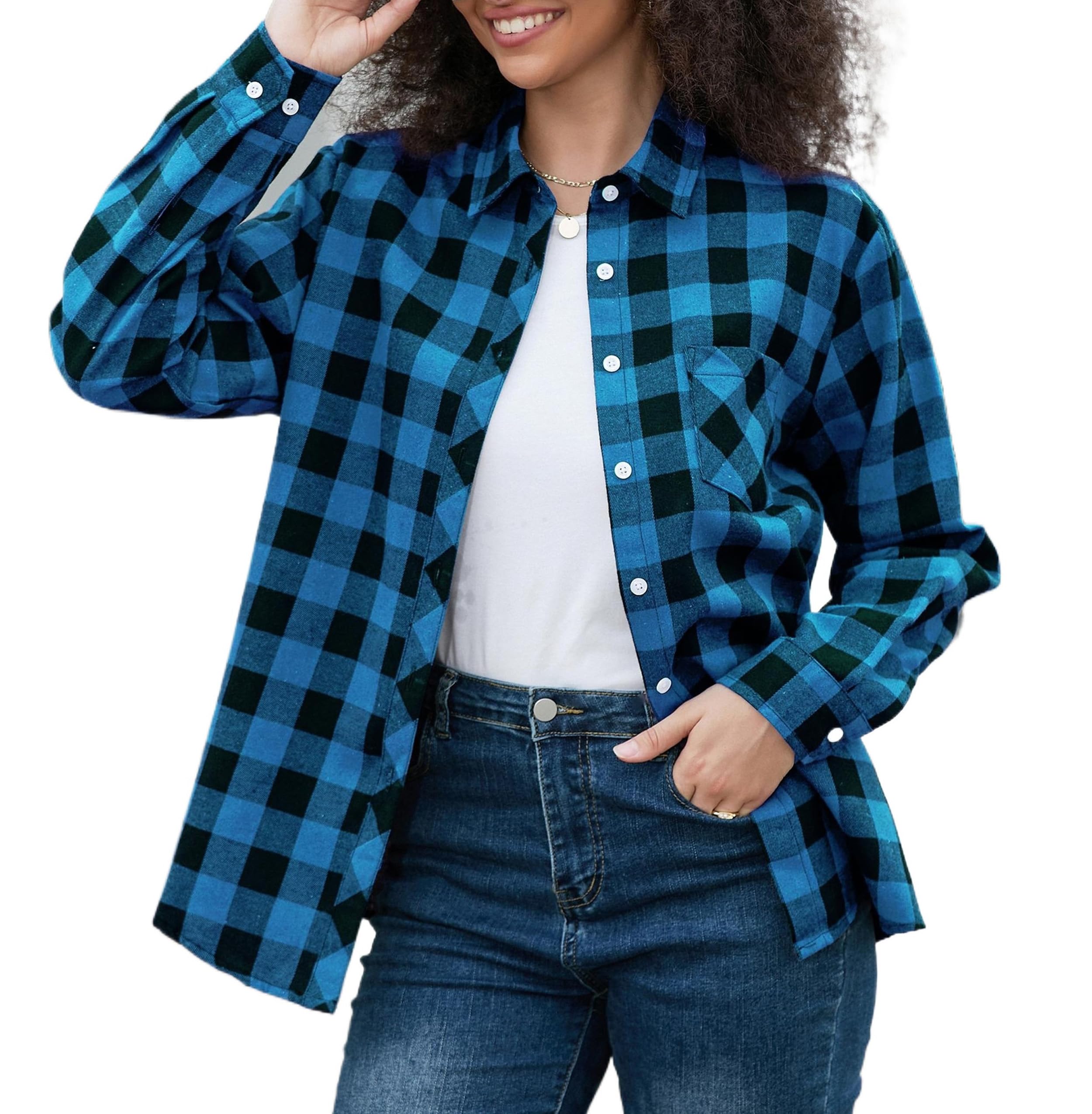 SANGTREE Womens and Girls Long Sleeve Flannel Shirt Plaid Button Down Shirt