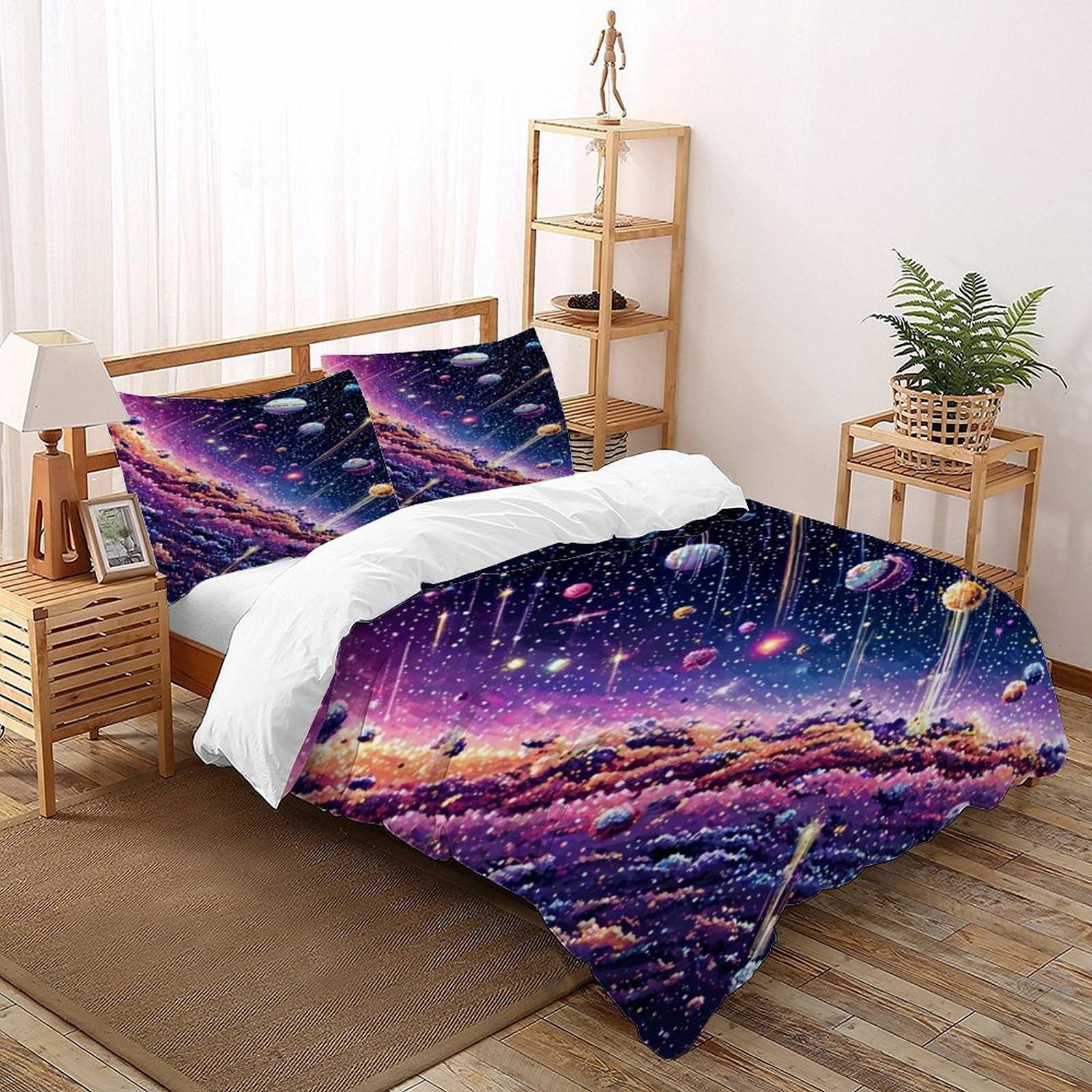 Housse de couette planétaire 3D starry sky 200x200cm avec 2 taies d'oreiller