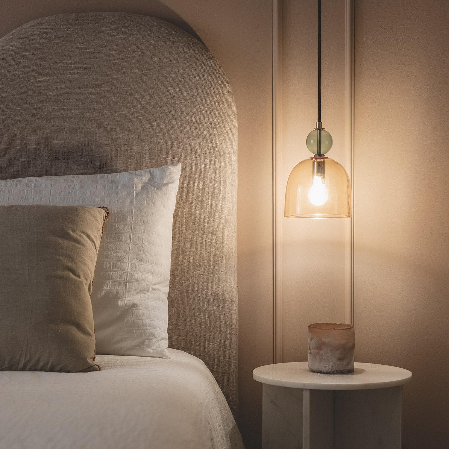 LEDKIA LIGHTING Lampada A Sospensione Mono-Baudelaire In Metallo E Vetro Ambra - Stile Vintage, E14, Altezza Regolabile 169cm