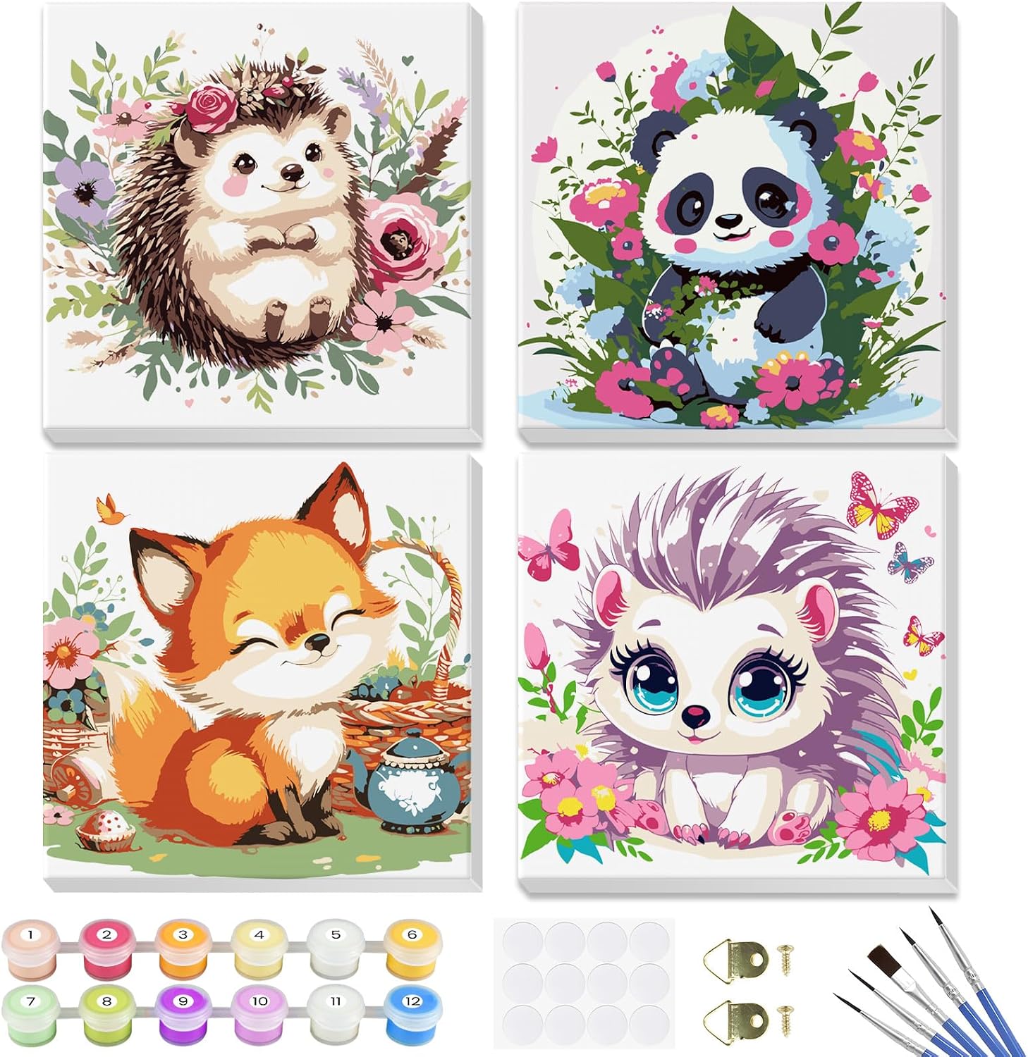 GHHKUD Paint By Numbers Kits for Kids Children & Adults, 4 Pack Canvas ...