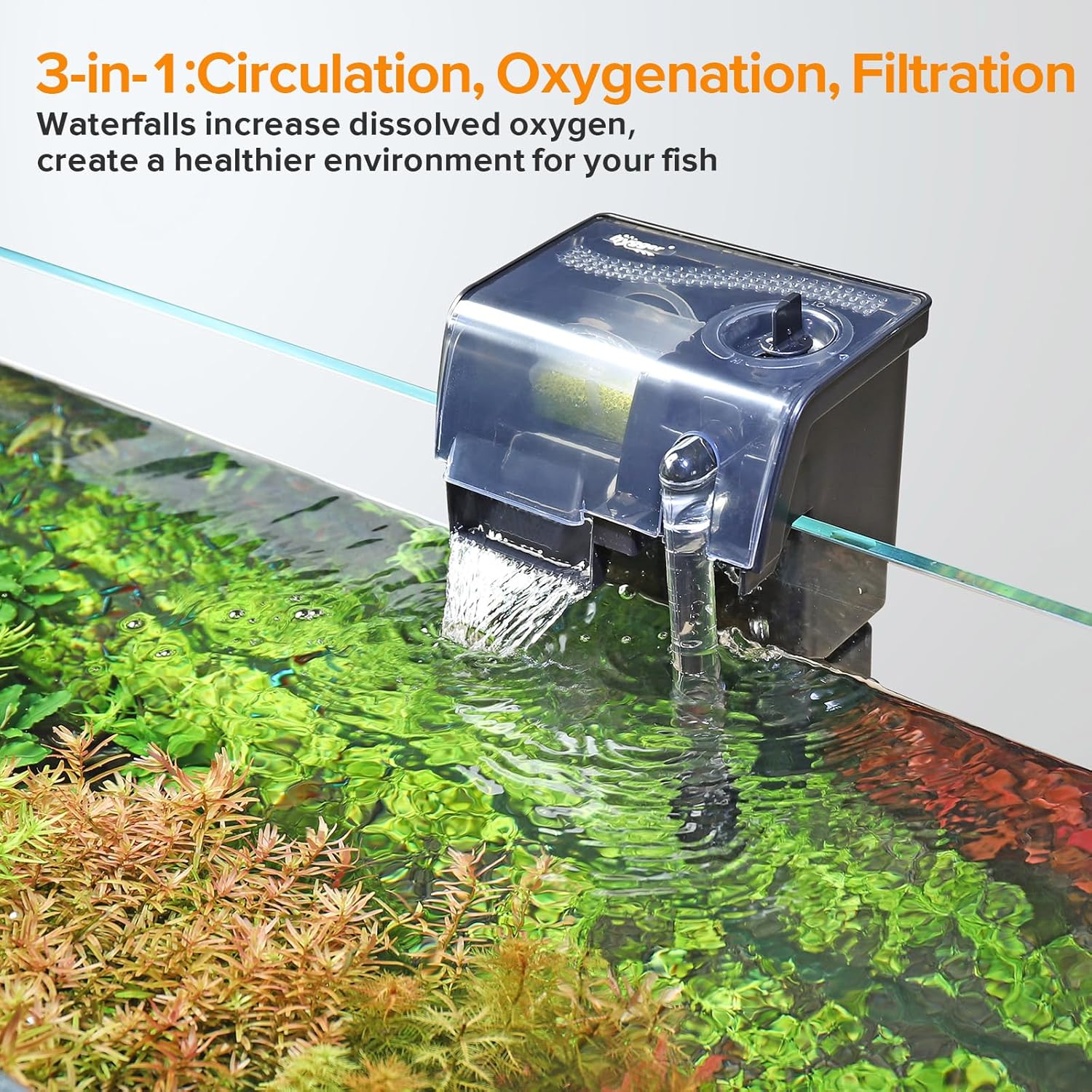 hygger Hang On Back Aquarium Filter 5W 132GPH For 10-30 Gallon Quiet Power Fish Tank Filter Multi-stage Filtration Adjustable Waterfall HOB Filter with 4 Cartridges & Extension Pipe, Fresh & Saltwater