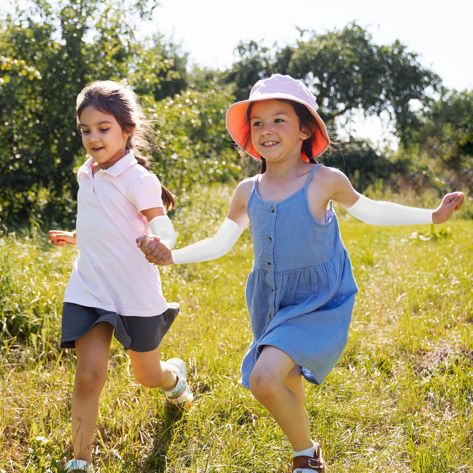 Mangas de Brazos para Niños,2 Pares Mangas Enfriamiento de Protección Manga Protectora Solar Transpirable Anti UV Manguitos Ciclismo Running Compresión para Niños Niñas