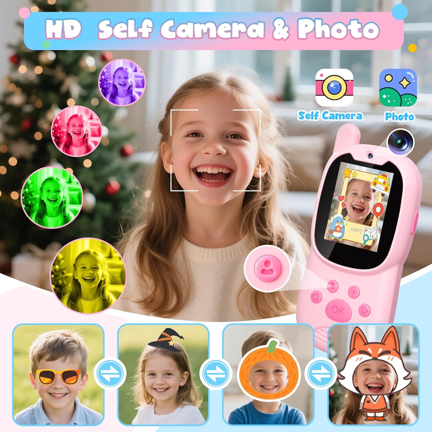 Video Walkie Talkies for Kids, Facetime Walkie Talkies Toys for Age 3-12 Boys Girls, HD Camera & Voice Changer 1000FT Long Range Recharge Kids Valentines Easter Gifts Indoor Outdoor Camp (Blue+Pink) - Image 7