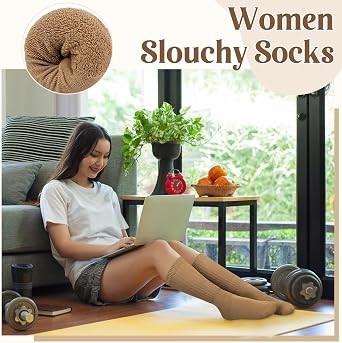 Justay 5 Pairs Slouchy Socks for Women, Long Scrunch Crew Boot Slouch Socks