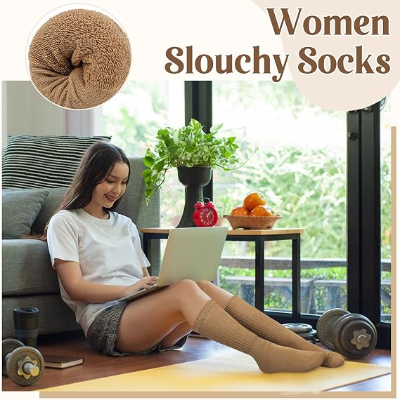 Justay 5 Pairs Slouchy Socks for Women, Long Scrunch Crew Boot Slouch Socks