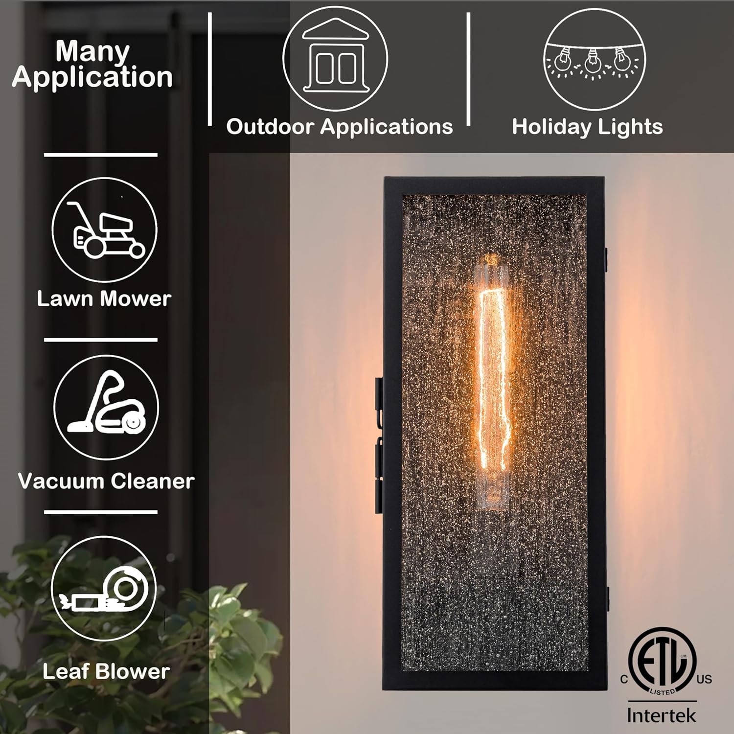 Porch Light with GFCI Outlet, Matte Black Exterior Lighting Fixtures, Waterproof Outdoor Light Fixture with Seeded Glass, Anti-Rust Outdoor Wall Lights for House