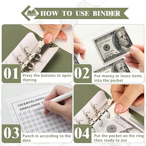 Miniatura 3 de Carpeta de ahorro de dinero con 100 sobres A5 libro de desafíos de ahorro (A5verde)