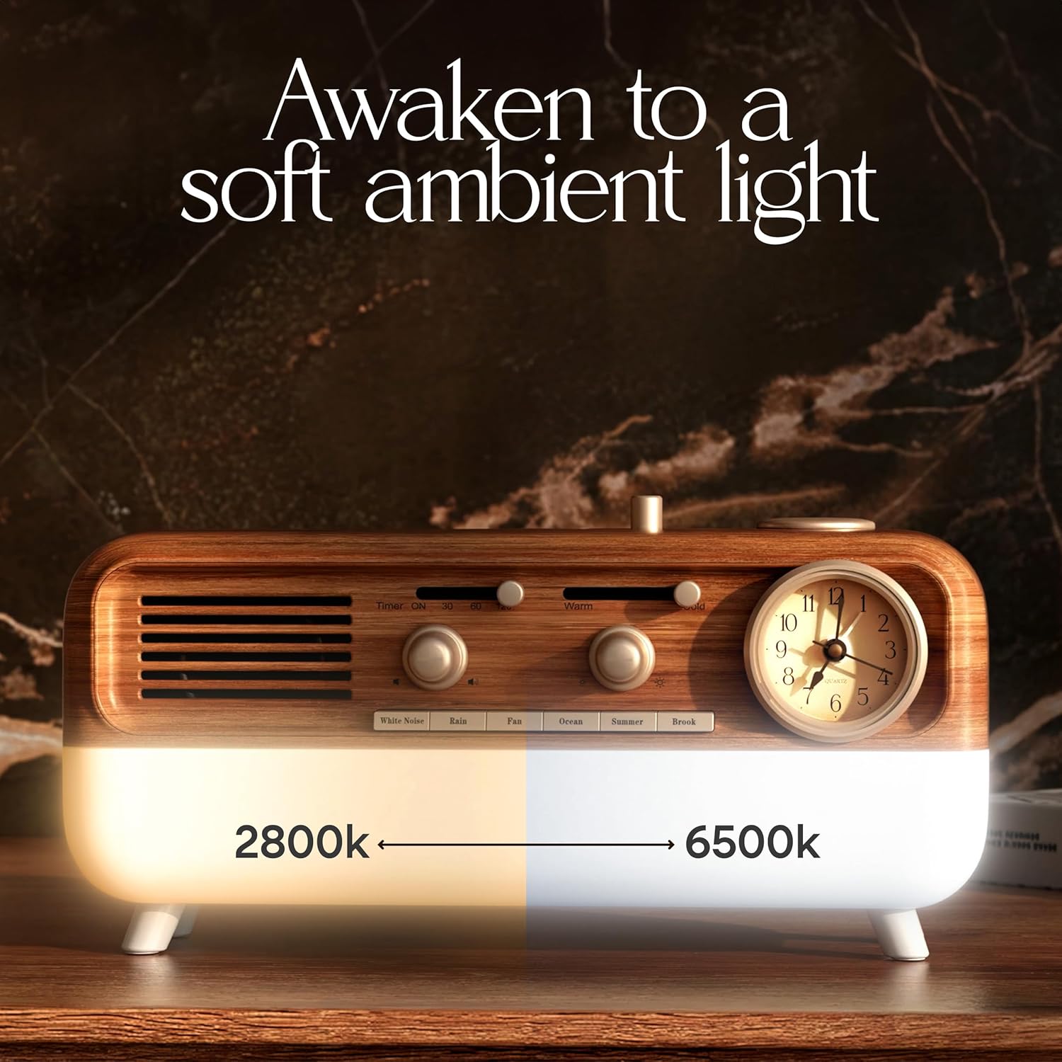 Fuse DRM Sleep Machine | Analog Alarm Clock with Bluetooth Speaker | 6 Soothing Sleep Sounds | Adjustable Lighting Options