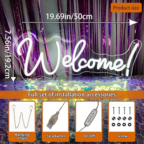 Miniatura 6 de Letrero de neón de bienvenida para decoración de pared, letreros LED, decoración de fiesta de Navidad, luces de neón para despedida de soltera,