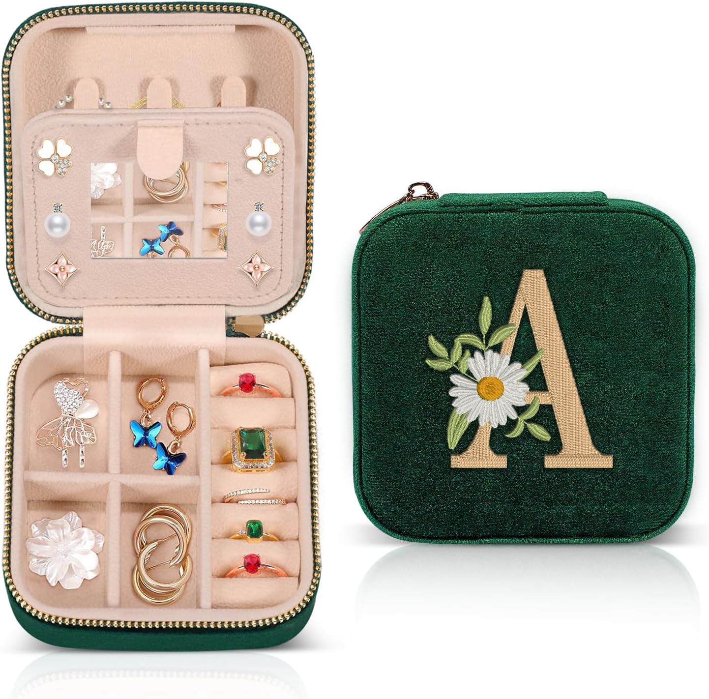 GSPYVelvet Travel Jewelry Box, Small Jewelry Travel Case, Personalized Initial Jewelry Box Travel Jewelry Organizer - Monogram Gifts, Christmas, Birthday Gifts for Women, Her, Friend, Mom