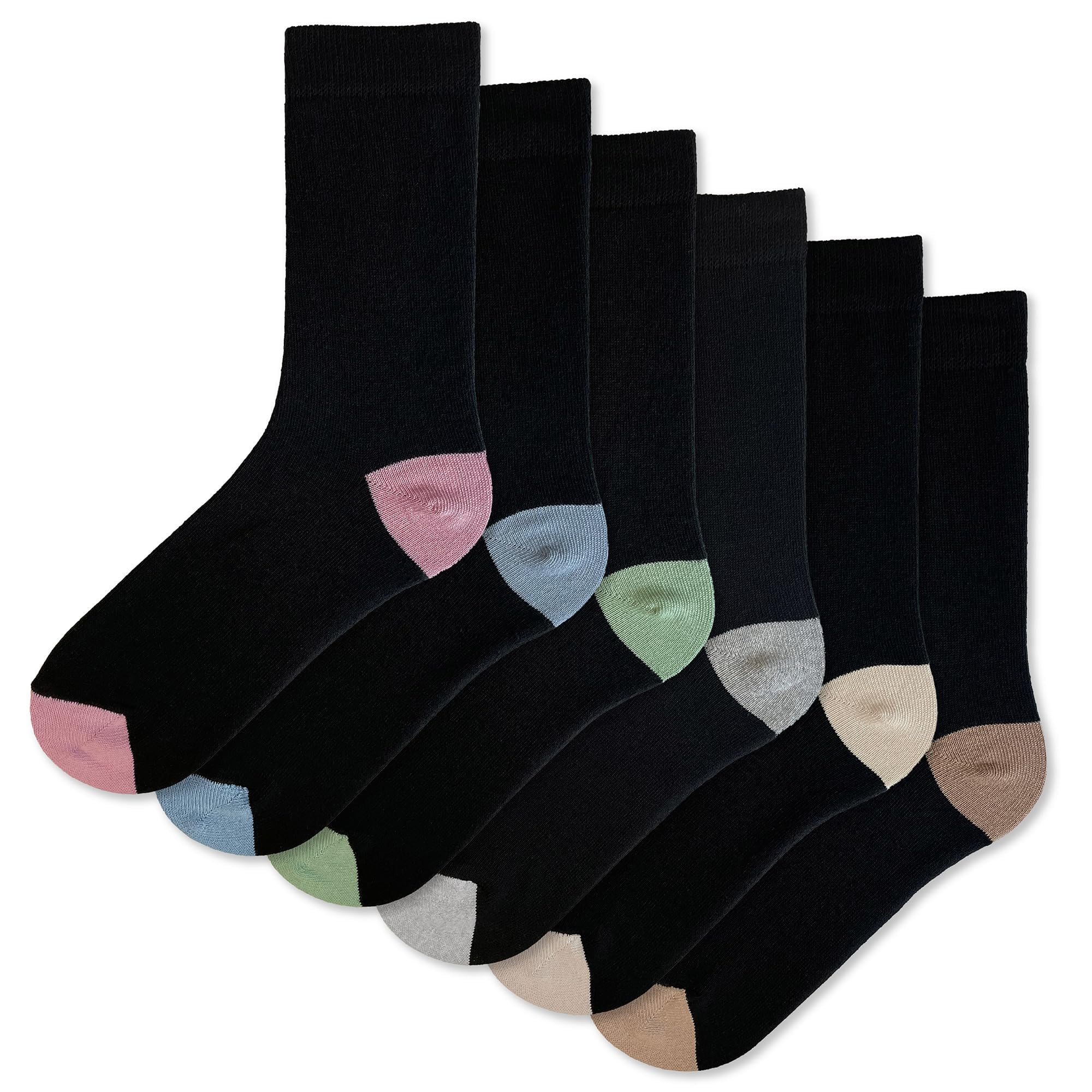 The Essentials Wardrobe Ladies 6 Pack Contrast H&T Socks - UK 4-8/EU 37-41 - Black - New