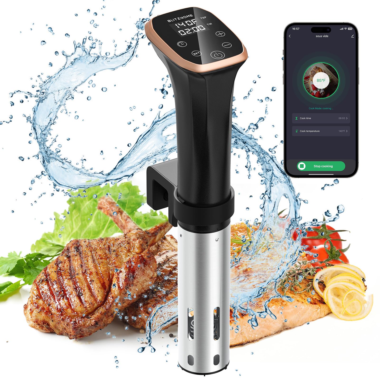Sponsored Ad - BLITZHOME Sous Vide Cooker, WiFi APP/Touch Control, IPX7 Waterproof Compact Sous Vide Machine Pro, Accurate Temperature & Timer, Ultra Quiet Stainless Precision Immersion Circulator with Recipes