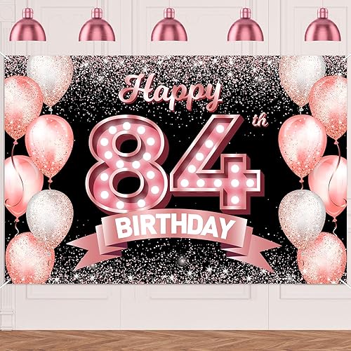 Vista 450 de Happy 21st Birthday Rose Gold Banner Backdrop Cheers to 21 Years Old Confetti Balloons Theme Decor Decorations for Women 21 Years Old Pink Birthday