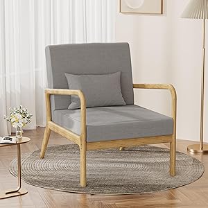 Sillón acolchado con reposabrazos, sillón de salón con marco de madera maciza, sillón de relax para salón o dormitorio, de tela con cojín lumbar, sillón de orejas, silla tapizada, color