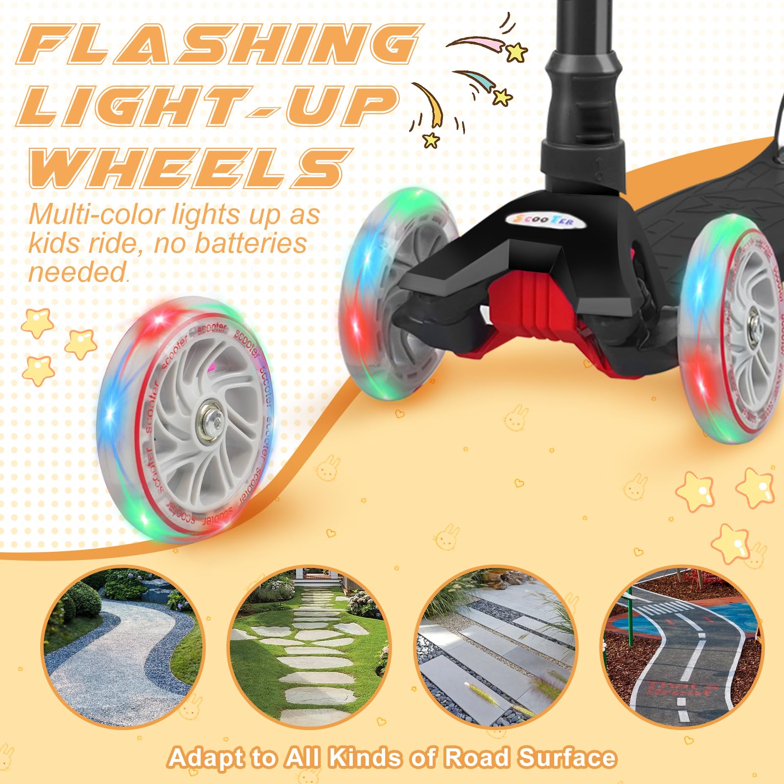 KORIMEFA Monopattino Bambino Monopattino 3 Ruote con Ruote Illuminate a LED Multicolore, Monopattini con Impugnatura Regolabile in Altezza per Bambini e Bambine Dai 3 ai 12 Anni