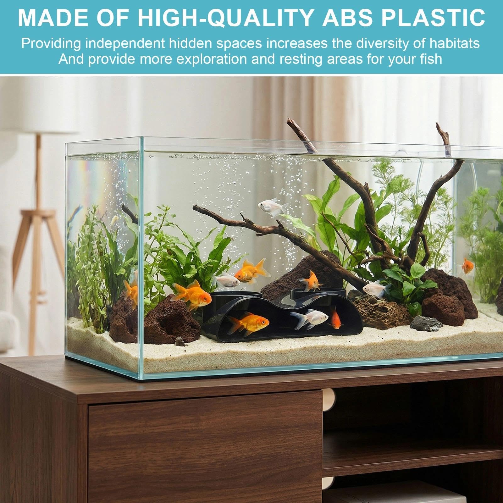 2 Pièces Tunnel Aquarium Tunnel Souterrain pour Aquarium, Tunnels Poisson Aquariums Tunnels Naturel pour Aquariums, Grotte d'angle pour Aquariums 360° 2 Entrées (17,6/12,5 cm)