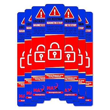 Maxmagnetics Blue Magnetic Lock Strips for Door Frames - High-Density Magnet Adhesive Security Devices for School & Office Lockdown - Strong Adhesion & PVC Top Layer, Smooth Opening & Closing (50)