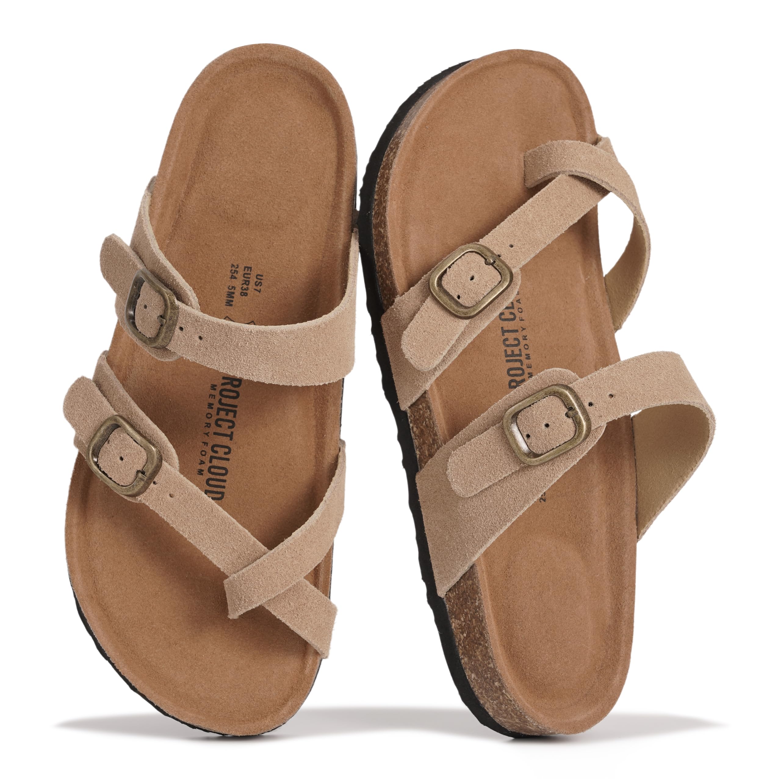 100% Genuine Leather Womens Sandals -Lightweight Womens Slides Memory Foam Insole & Cork Footbed Sandals Women - Non-Slip Beach Essentials Summer Sandals for Women 2026 (Lian)