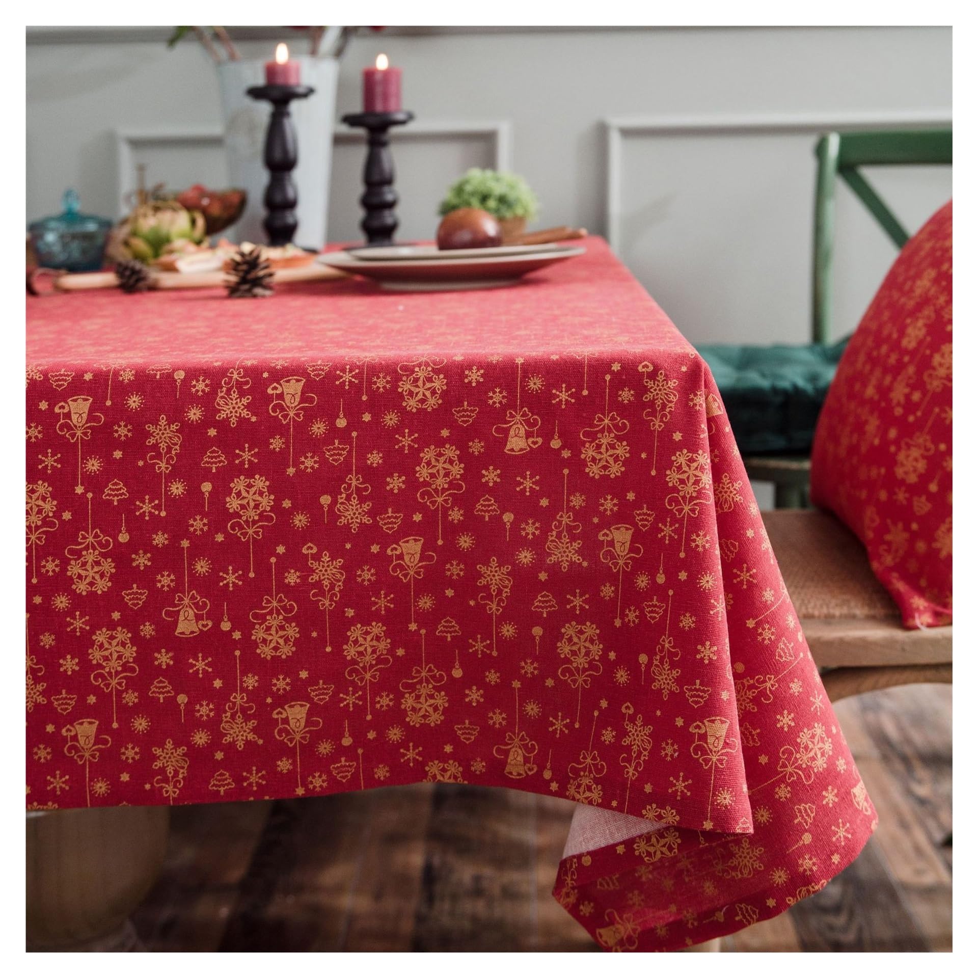 HYFEUOKF Christmas Red Gold Foil Wind Chime Tablecloth