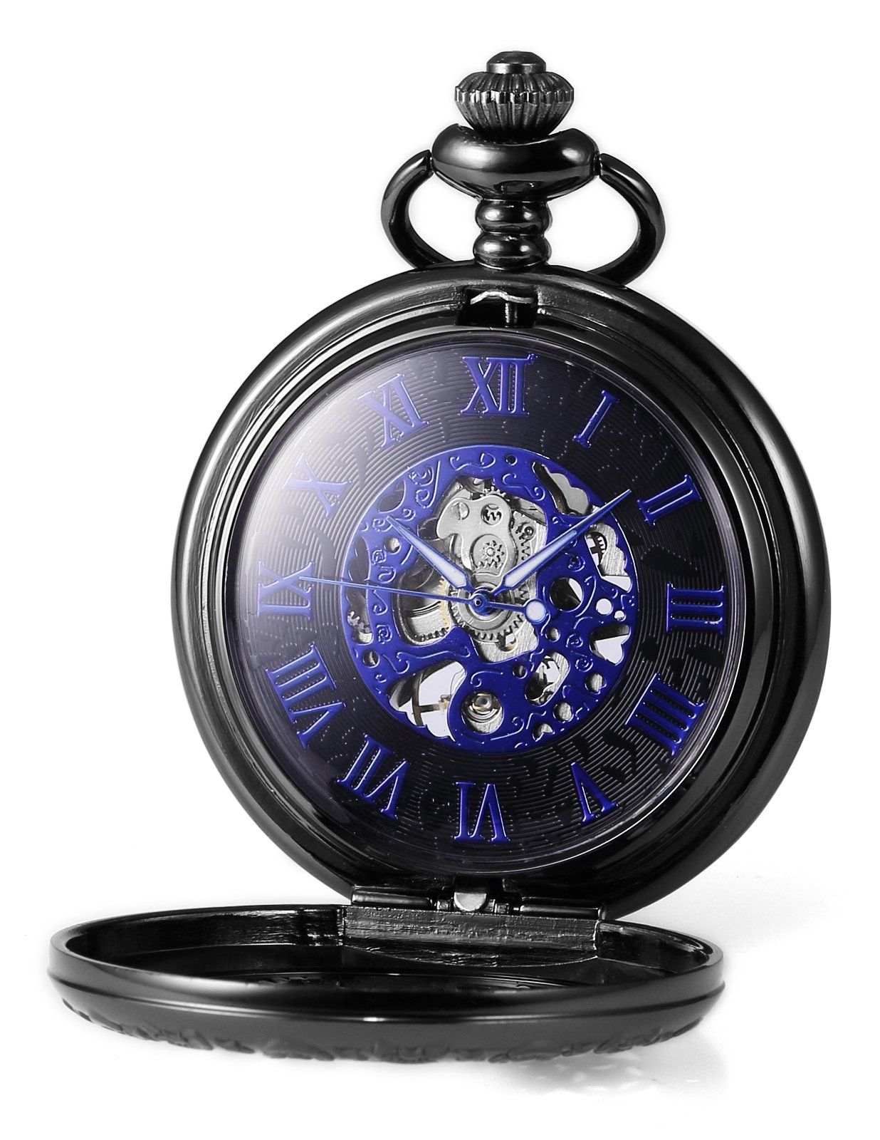 AMPM24 Mechanical Pocket Watch Skeleton Black Alloy Case WPK219