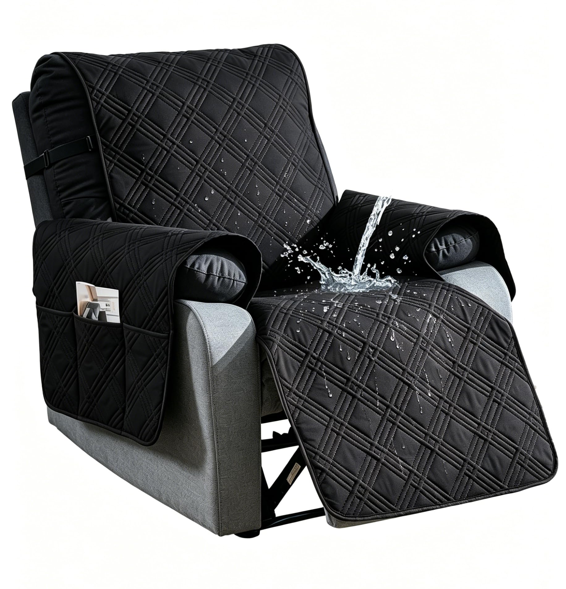 Aolceth Black4 Waterproof Recliner Chair Covers With Pockets, Non-Slip Armchair Covers For Recliner Chair Washable Chair Cover, Recliner Couch Slipcover Furniture Protector For Kids, Dogs, Pets